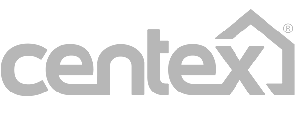 Centex logo: bold 'centex' wordmark with a stylized roof above the 'x', representing a home/building